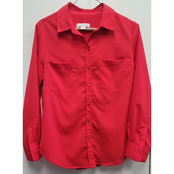 Coldwater Creek Red Wrinkle Free Two Pocket Button Up Women's PXS 4-6 Shirt Top - Picture 1 of 9